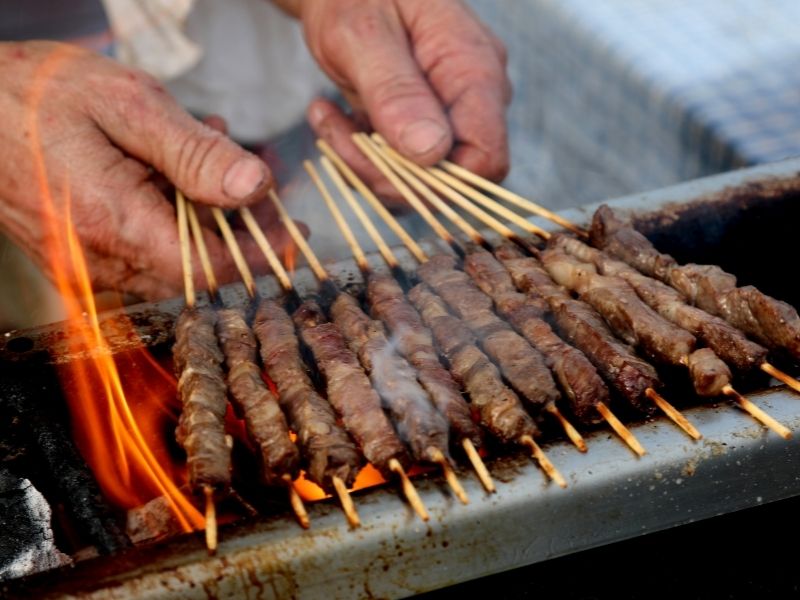 grilled lamb skewers on a grill