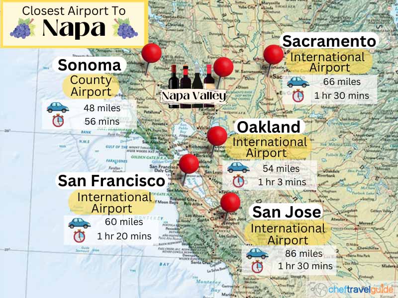 closest airports to Napa map