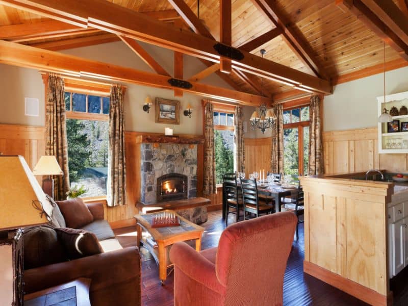 large cabin with fireplace
