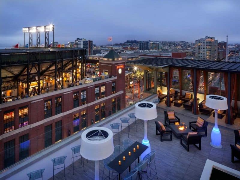 hotel rooftop terrace with views of the city